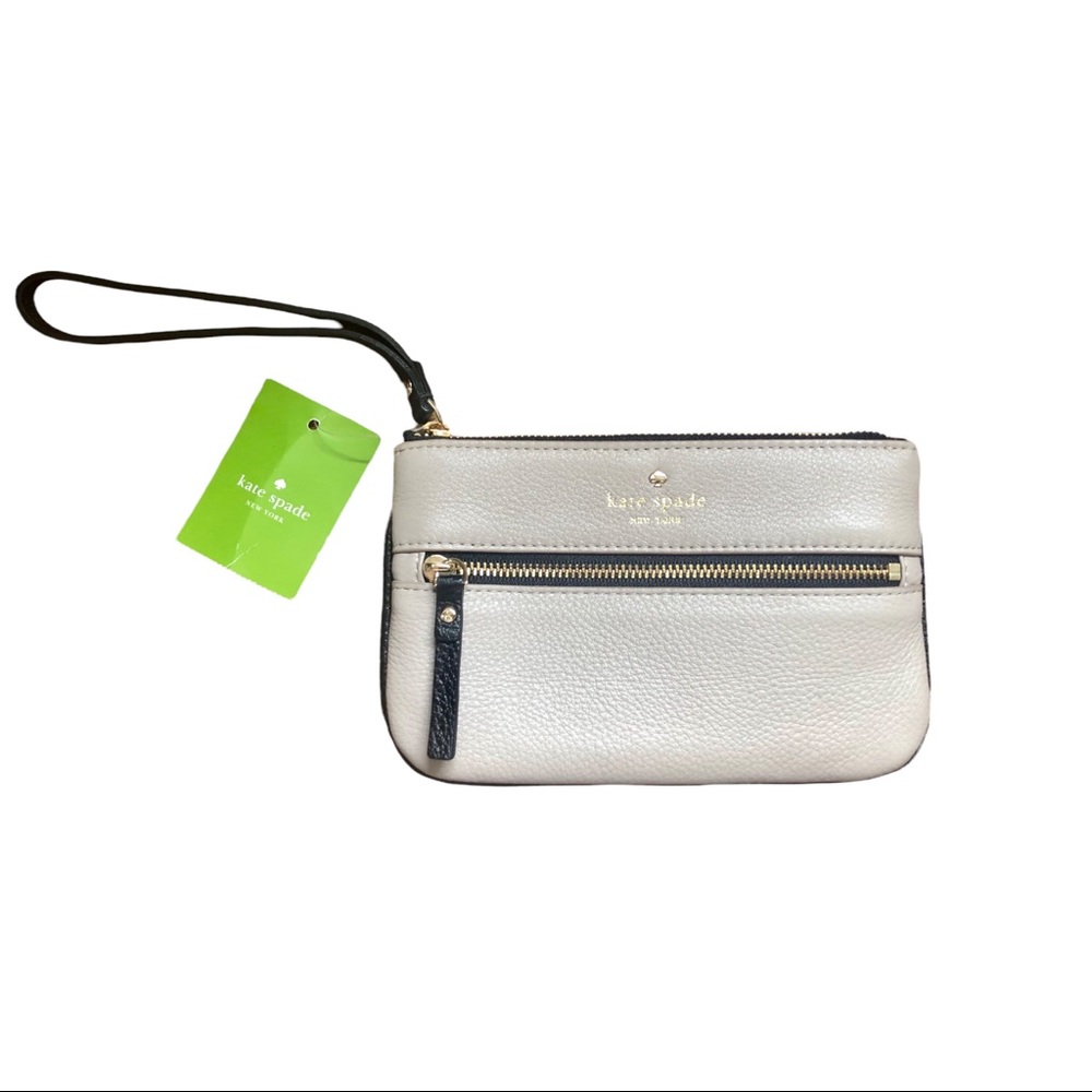 KATE SPADE NY Wristlet Cobble Hill Bee Pebble Leather Black and Tan NWT